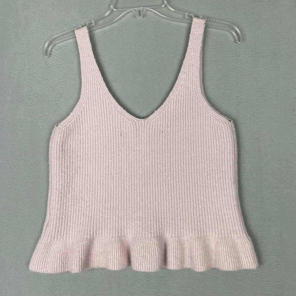 Code X Mode Womens Pink Blush Ribbed Knit Cropped Ruffle Hem Tank Top Small - Picture 2 of 6